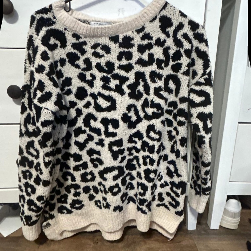 Leopard Print Black and Cream Sweater